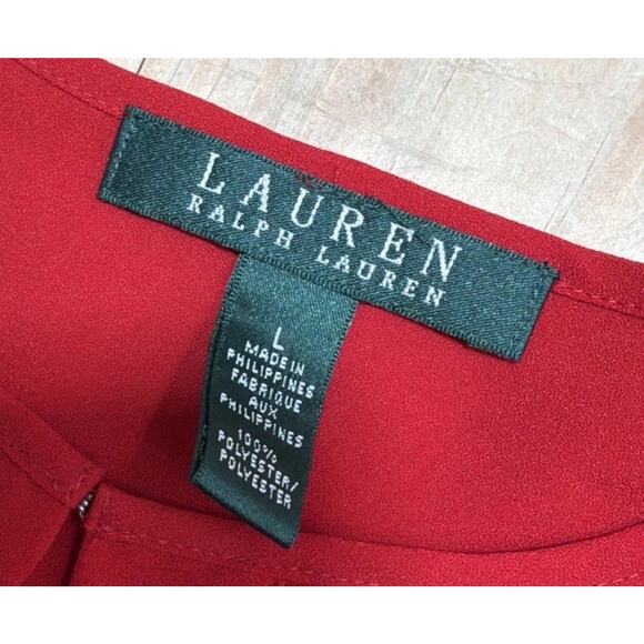 LAUREN RALPH LAUREN red polyester blouse long sleeve size L - Picture 8 of 8